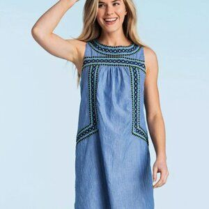Vineyard Vines Yarn Dye Stripe Embroidered Shift Dress Size S Blue Sleeveless